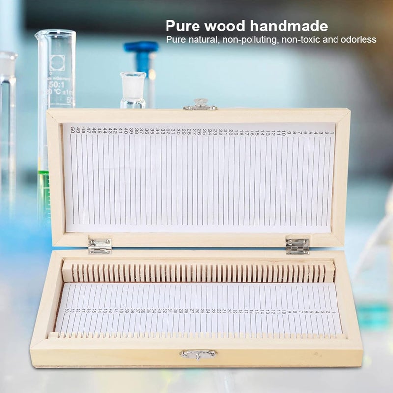 NOENNULL Microscope Slide Box, Wooden Slide Storage Box, Contains 50 Slides - Image 3
